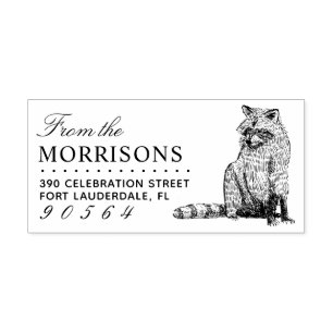 Vintage Hand-drawn Raccoon Name Return Address Rubber Stamp