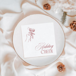 Vintage Hand Drawn Red Christmas Holiday Party Napkins