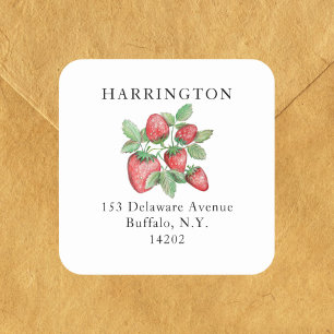 Vintage Hand-Drawn Red Strawberry Return Address Square Sticker