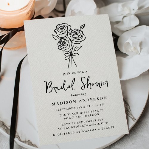 Vintage Hand_Drawn Rose Bouquet Bridal Shower Invitation