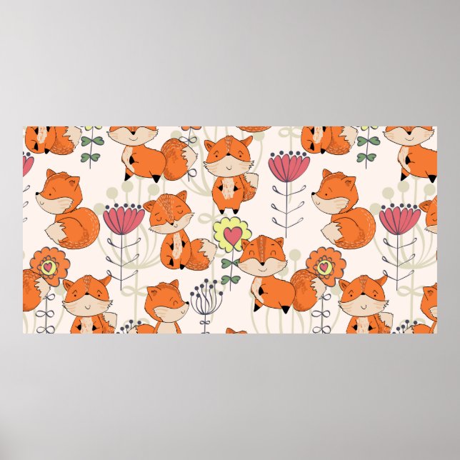vintage hand drawn seamless pattern. Cute cartoon  Poster (Front)