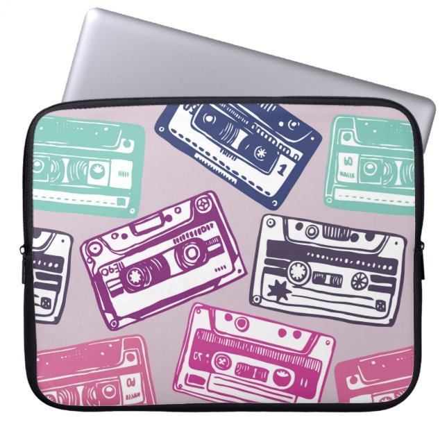 vintage hand-drawn seamless pattern with old audio laptop sleeve (Front)