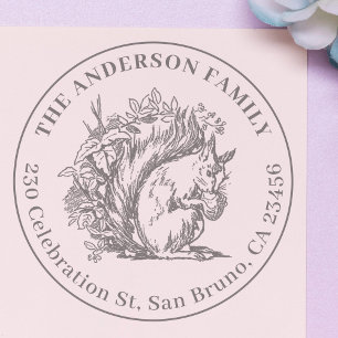Vintage Hand-drawn Squirrel Name & Return Address Self-inking Stamp