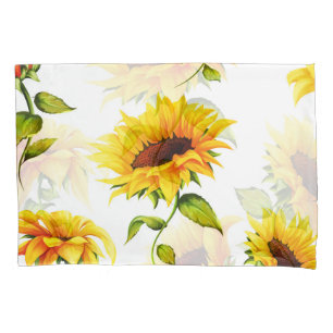 Vintage Hand-Drawn Sunflower Watercolor Pillow Case