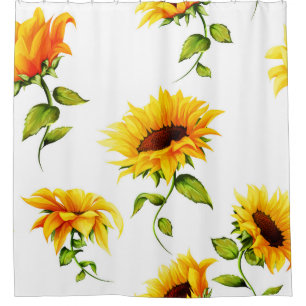 Vintage Hand-Drawn Sunflower Watercolor Shower Curtain