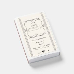 Vintage Hand Drawn Swan Monogram Wedding Matchboxes
