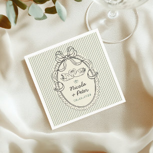Vintage Hand Drawn Swan Stripes Wedding Napkins