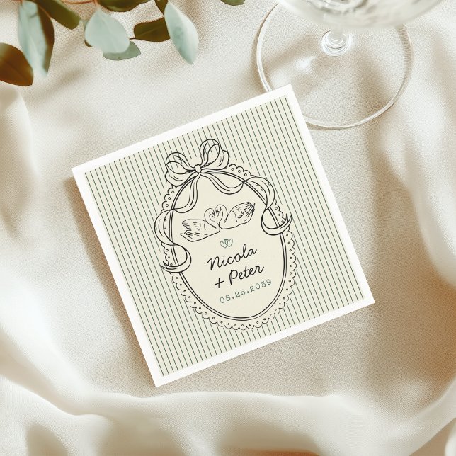 Vintage Hand Drawn Swan Stripes Wedding Napkins (Creator Uploaded)