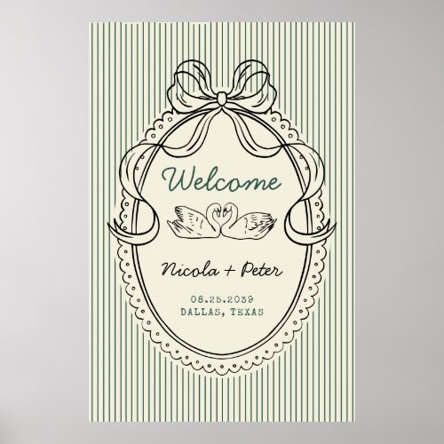 Vintage Hand Drawn Swan Wedding Welcome Sign