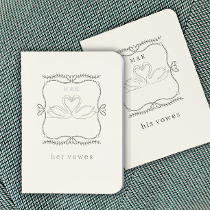 Vintage Hand Drawn Swans Stripes Monogram Wedding Foil Vow Books