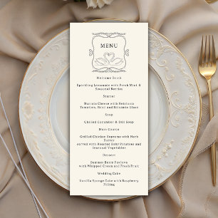 Vintage Hand Drawn Swans Stripes Monogram Wedding Menu