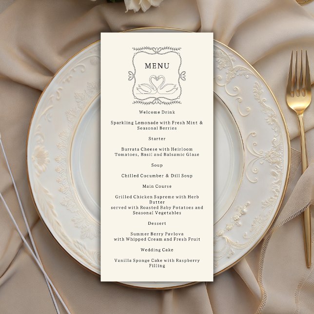 Vintage Hand Drawn Swans Stripes Monogram Wedding Menu (Creator Uploaded)