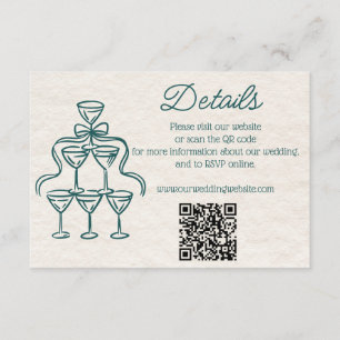 Vintage Hand Drawn Teal Champagne Wedding Details Enclosure Card