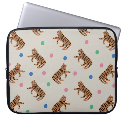 vintage hand_drawn tiger and colorful polka dots i laptop sleeve