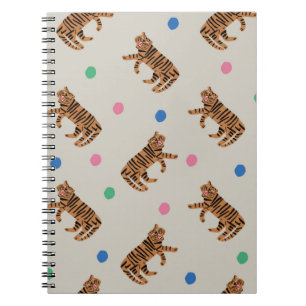 vintage hand-drawn tiger and colorful polka dots i notebook