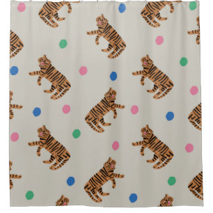 vintage hand-drawn tiger and colorful polka dots i shower curtain