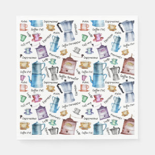 Vintage Hand-drawn Watercolor coffee pattern Napkins