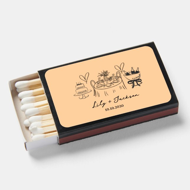 vintage Hand-Drawn Wedding Matchboxes (Front Open)