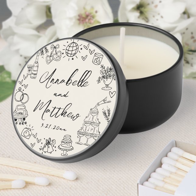 Vintage Hand Drawn Wedding Mini Candle Favors (Vintage Hand Drawn Wedding Mini Candle Favors)