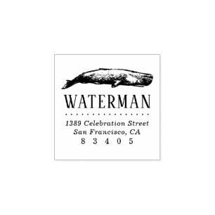 Vintage Hand-drawn Whale Name Return Address Rubber Stamp