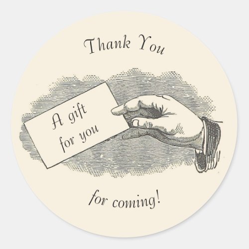 Vintage Hand Holding Card Thank you for Coming  Classic Round Sticker