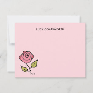 Vintage Hand-Illustrated Boho Soft Rose Pink Note Card
