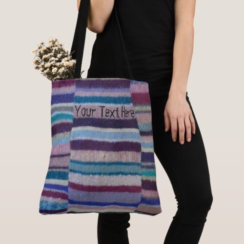 vintage hand knitted colorful stripes fun tote bag