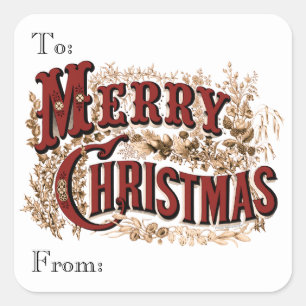 Vintage Hand Lettered "Merry Christmas" Gift Square Sticker