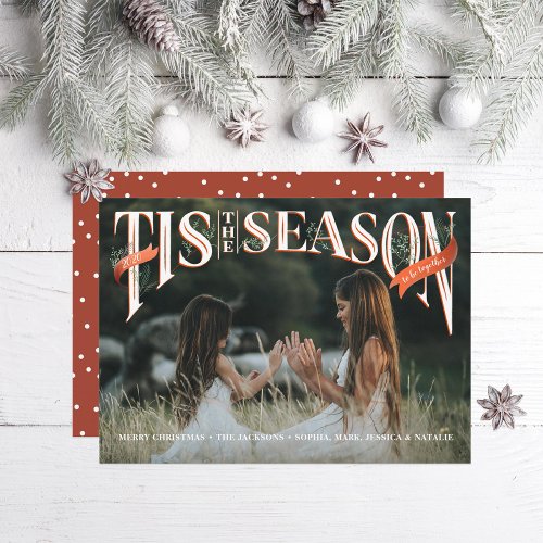 Vintage Hand Lettered Tis The Season Photo Holiday Card