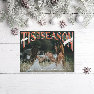Vintage Hand Lettered Tis The Season Photo Holiday Postcard