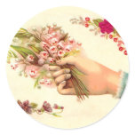 Vintage Hand of Love Offering Lilies of the Valley Classic Round Sticker