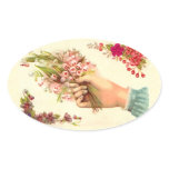 Vintage Hand of Love Offering Lilies of the Valley Oval Sticker