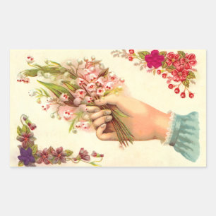 Vintage Hand of Love Offering Lilies of the Valley Rectangular Sticker