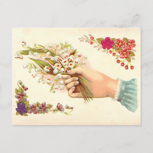 Vintage Hand of Love Thank You with Flowers Postcard