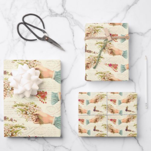 Vintage Hand of Love Thank You with Flowers Wrapping Paper Sheets