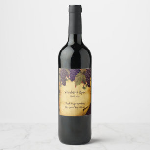 Vintage Hand Painted Grapes on Aged, Rustic Paper Wine Label