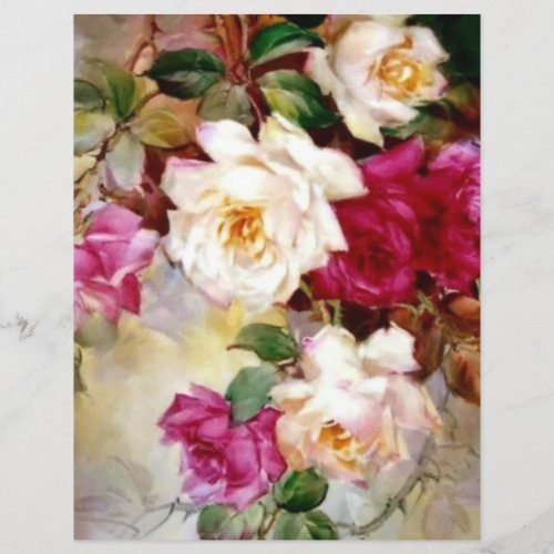 Vintage Hand Painted Roses Floral Art Craft Paper