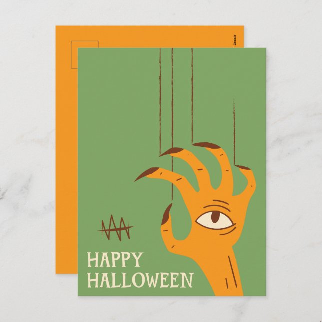 Vintage Hand Puppet Halloween Holiday Postcard (Front/Back)