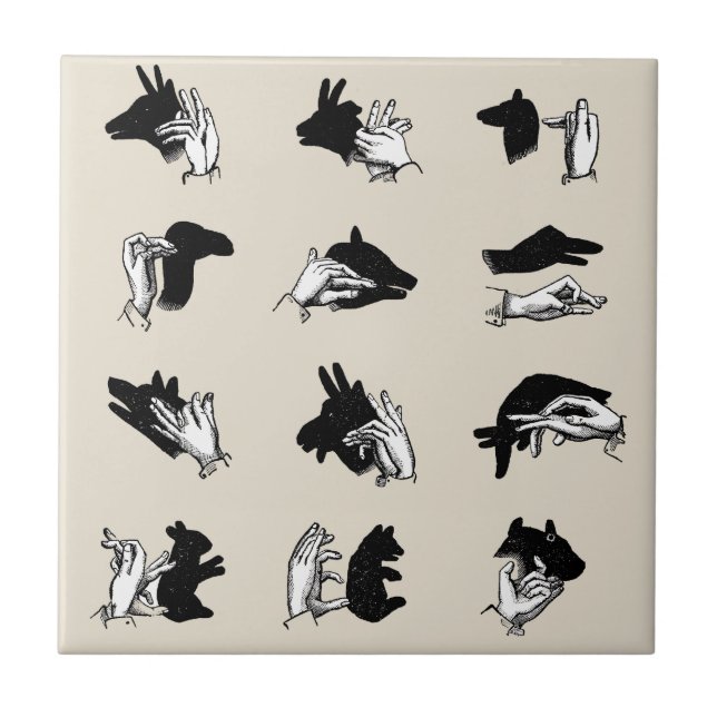 Vintage Hand Puppet Shadow Games Ceramic Tile (Front)