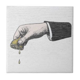 Vintage Hand Squeezing Lemon Ceramic Tile