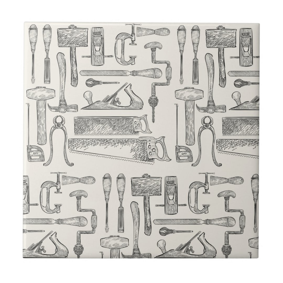 Vintage Hand tools Illustration Pattern Ceramic Tile Zazzle