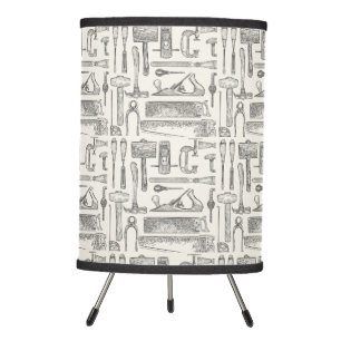 Vintage Hand Tools Pattern Rustic Illustration Tripod Lamp