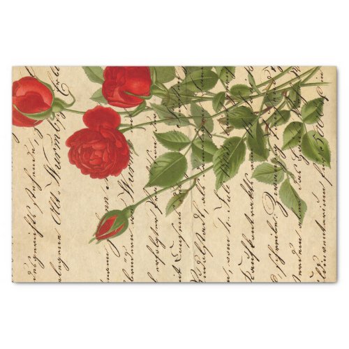 Vintage Hand Writing Roses Ephemera Decoupage Tissue Paper