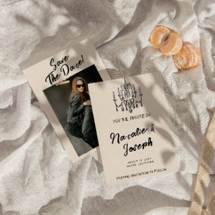 Vintage Hand Written Unique Modern Photo Wedding Save The Date