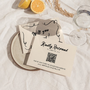 Vintage Hand Written Unique Modern QR Code Wedding RSVP Card