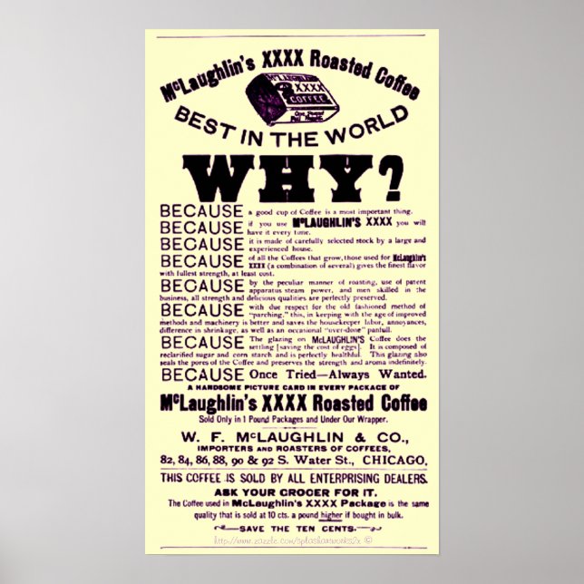 "Vintage Handbill on McLaughlin's roasted coffee" Poster (Front)