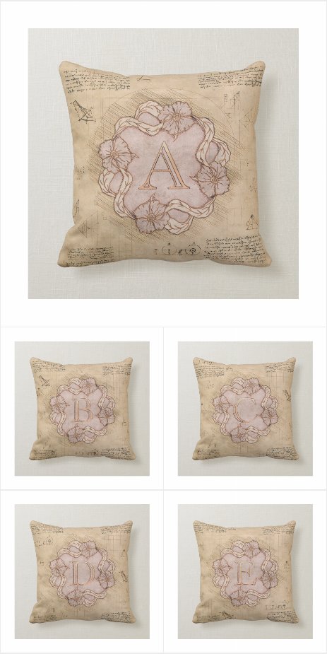 Vintage Handcrafted Letter Pink Gold Pillows