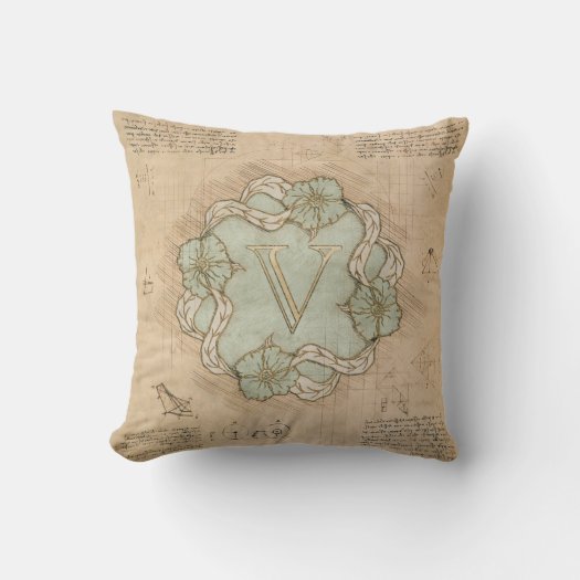 Vintage Handcrafted Letter V Word Art Green Gold  