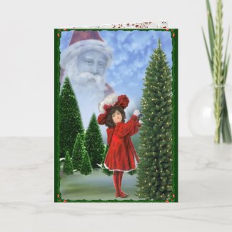 Vintage Handpainted Girl in Red Christmas Card