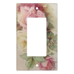 Vintage Handpainted Style Pink and White Roses Light Switch Cover